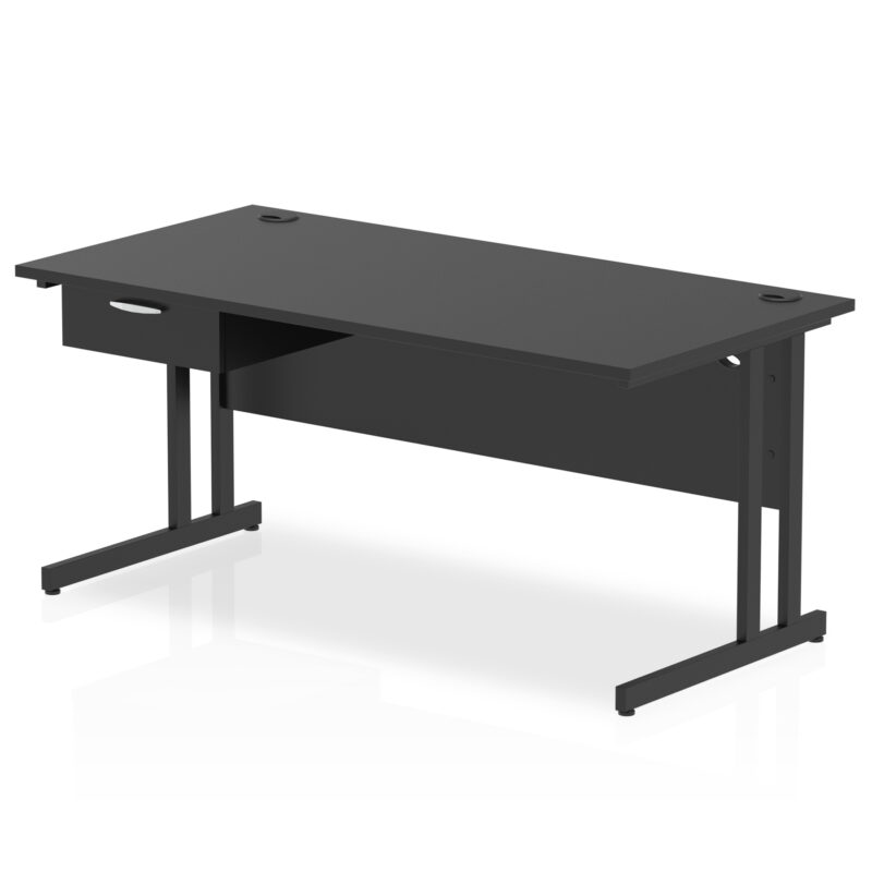 Pace Cantilever Straight Desk Black Frame With Single One Drawer Fixed Pedestal - Image 16