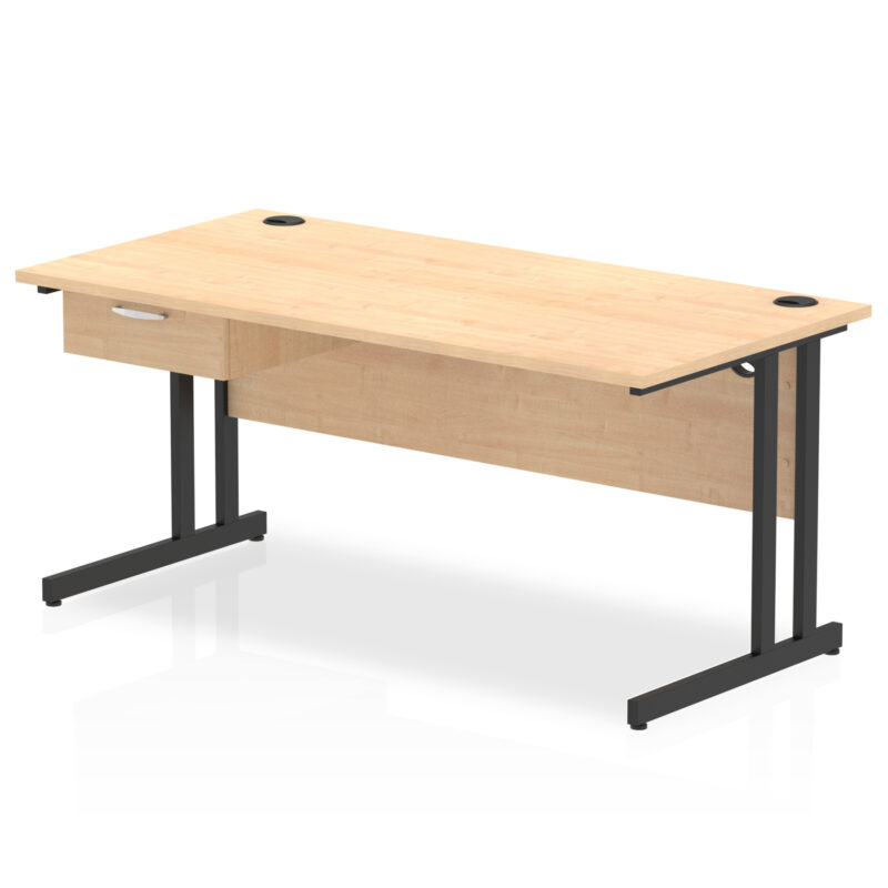 Pace Cantilever Straight Desk Black Frame With Single One Drawer Fixed Pedestal - Image 18