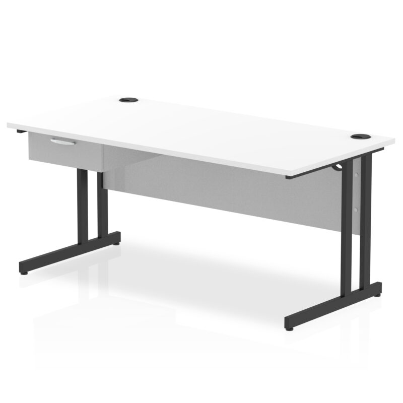 Pace Cantilever Straight Desk Black Frame With Single One Drawer Fixed Pedestal - Image 20
