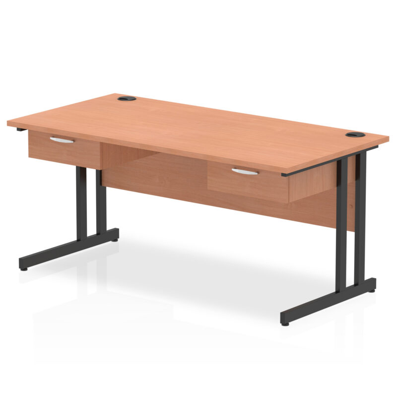 Pace Cantilever Straight Desk Black Frame With Two One Drawer Fixed Pedestals