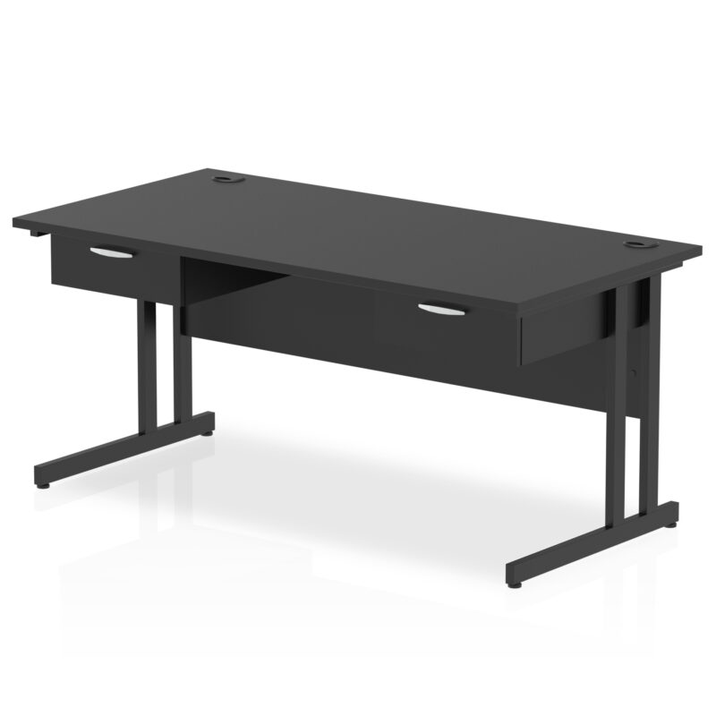 Pace Cantilever Straight Desk Black Frame With Two One Drawer Fixed Pedestals - Image 2