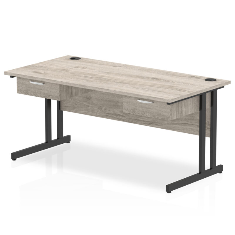 Pace Cantilever Straight Desk Black Frame With Two One Drawer Fixed Pedestals - Image 3