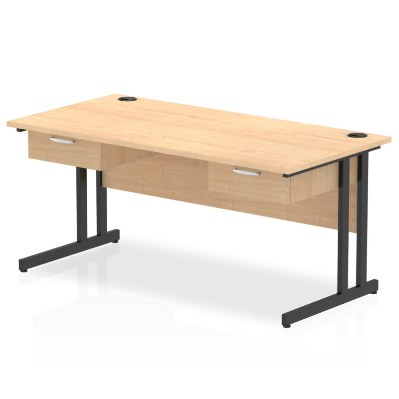 Pace Cantilever Straight Desk Black Frame With Two One Drawer Fixed Pedestals - Image 4