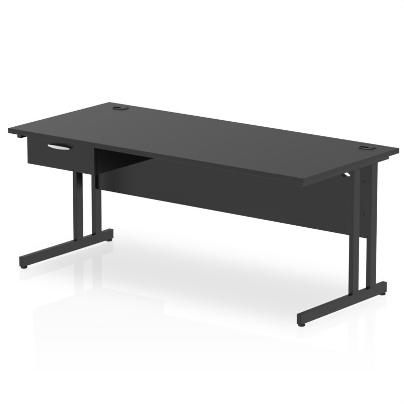 Pace Cantilever Straight Desk Black Frame With Single One Drawer Fixed Pedestal - Image 23