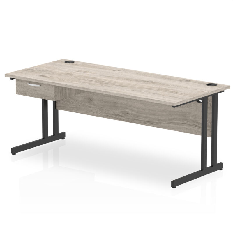 Pace Cantilever Straight Desk Black Frame With Single One Drawer Fixed Pedestal - Image 24