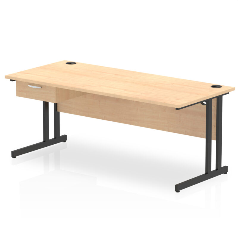Pace Cantilever Straight Desk Black Frame With Single One Drawer Fixed Pedestal - Image 25