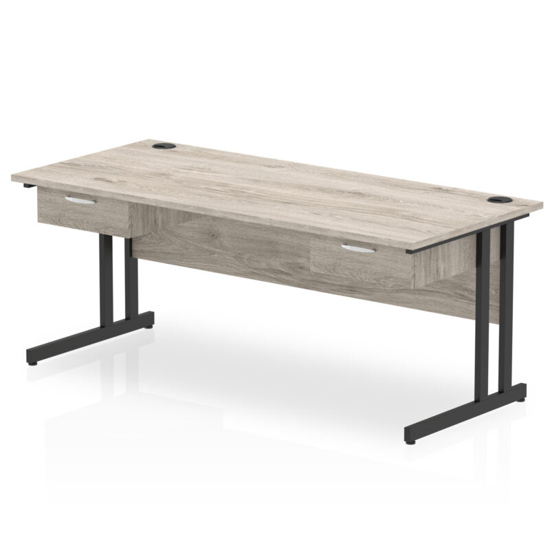 Pace Cantilever Straight Desk Black Frame With Two One Drawer Fixed Pedestals - Image 10