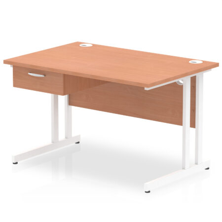 Pace Cantilever Straight Desk White Frame With Single One Drawer Fixed Pedestal