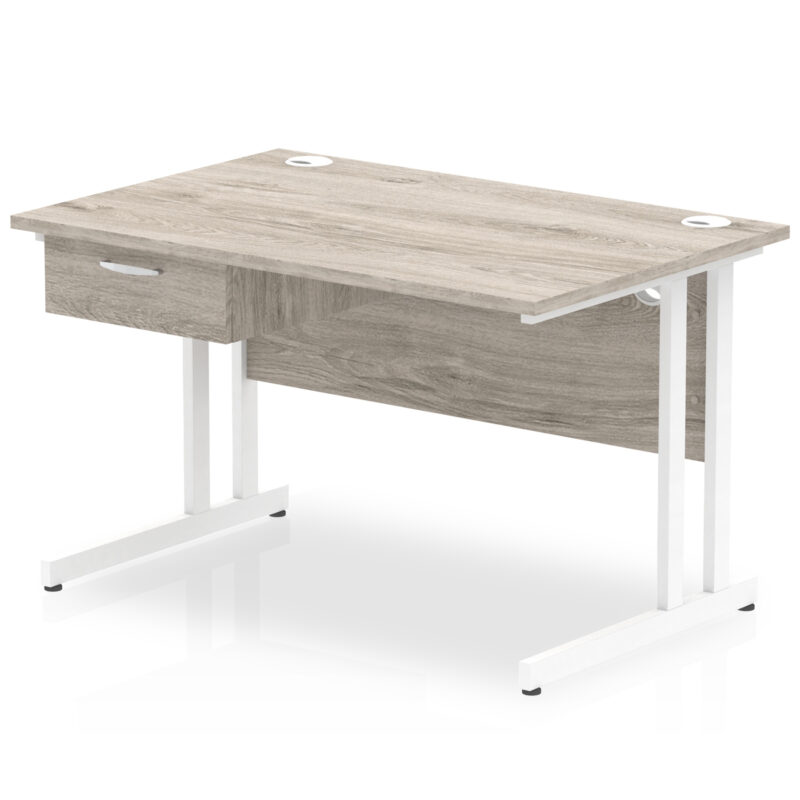 Pace Cantilever Straight Desk White Frame With Single One Drawer Fixed Pedestal - Image 3
