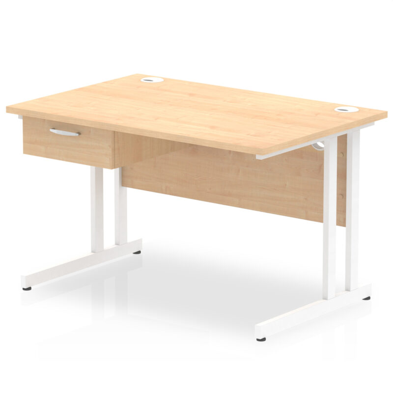 Pace Cantilever Straight Desk White Frame With Single One Drawer Fixed Pedestal - Image 4