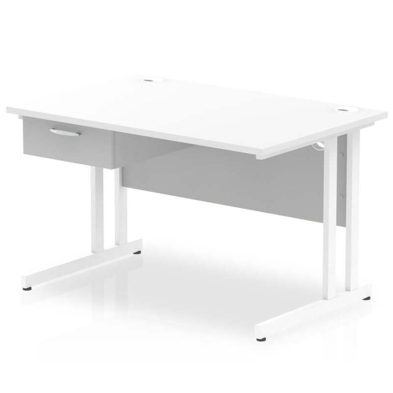 Pace Cantilever Straight Desk White Frame With Single One Drawer Fixed Pedestal - Image 6