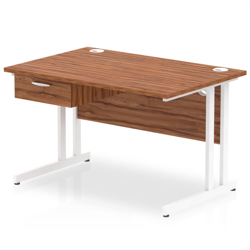 Pace Cantilever Straight Desk White Frame With Single One Drawer Fixed Pedestal - Image 7