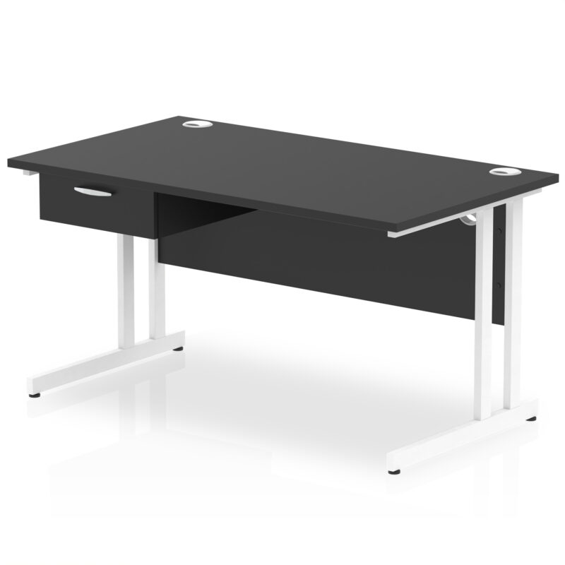 Pace Cantilever Straight Desk White Frame With Single One Drawer Fixed Pedestal - Image 9
