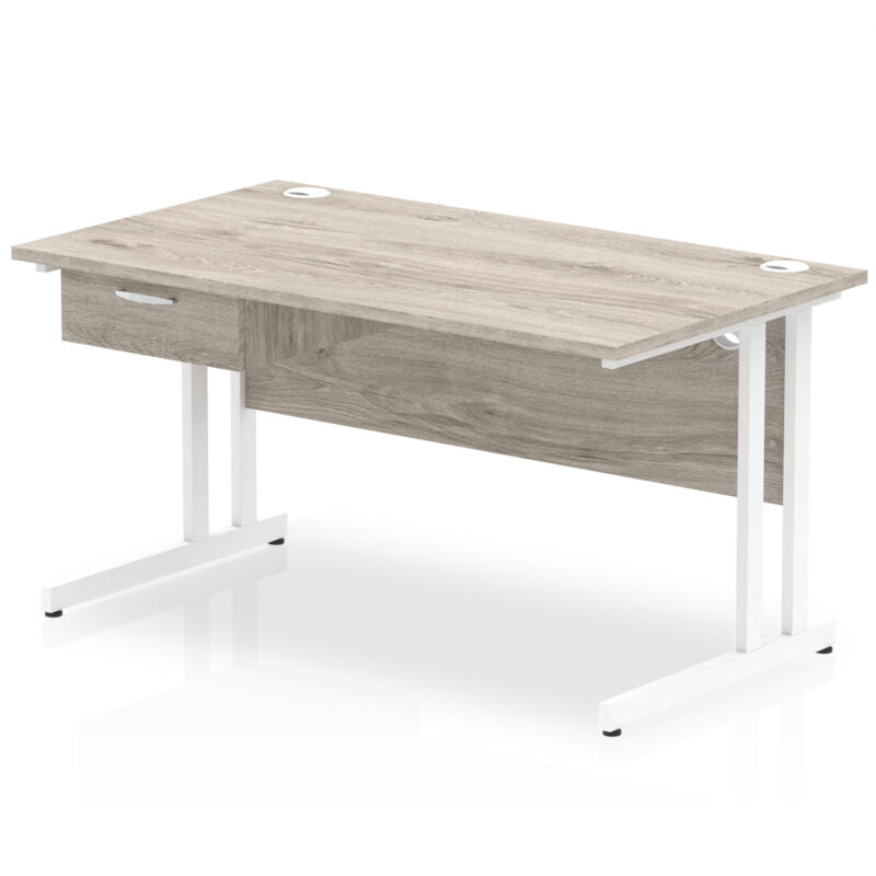 Pace Cantilever Straight Desk White Frame With Single One Drawer Fixed Pedestal - Image 10