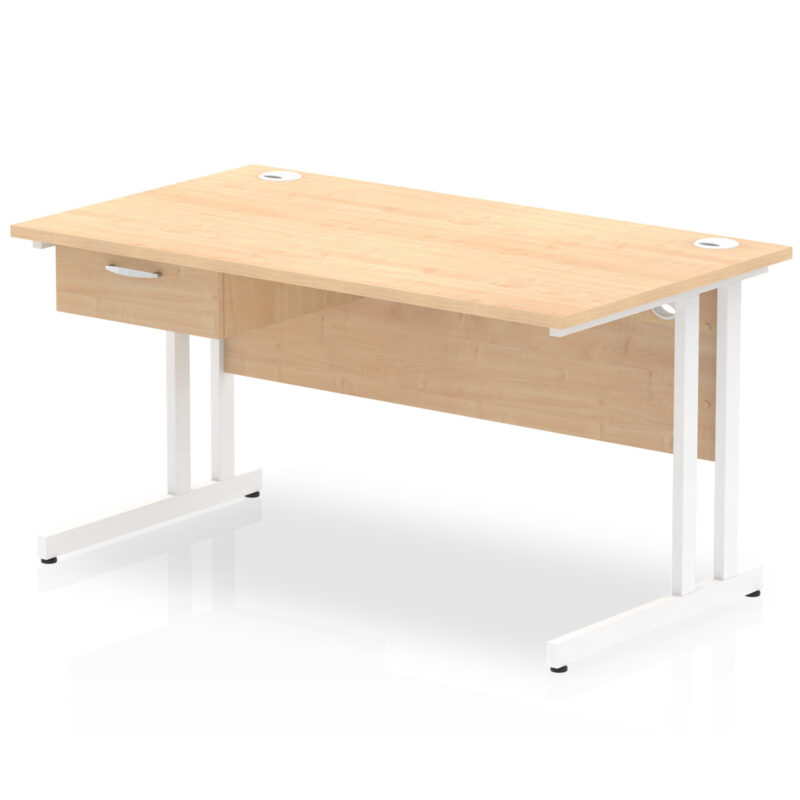 Pace Cantilever Straight Desk White Frame With Single One Drawer Fixed Pedestal - Image 11
