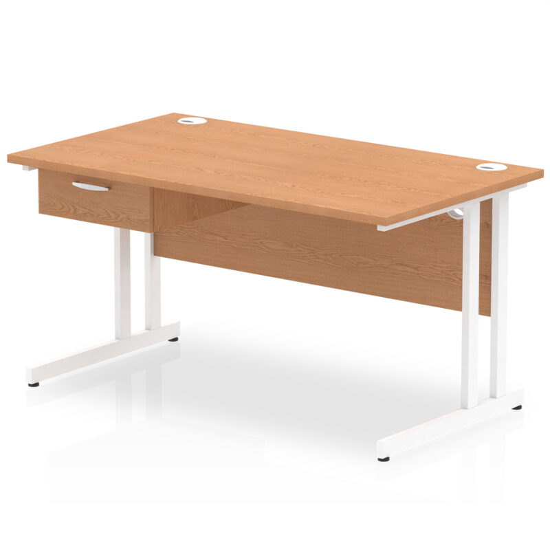Pace Cantilever Straight Desk White Frame With Single One Drawer Fixed Pedestal - Image 12
