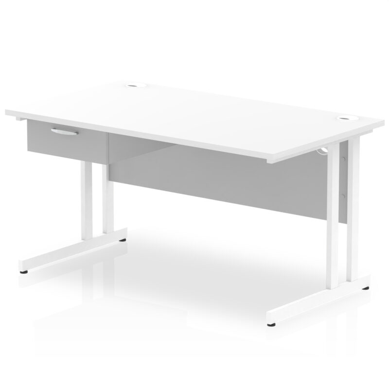 Pace Cantilever Straight Desk White Frame With Single One Drawer Fixed Pedestal - Image 13
