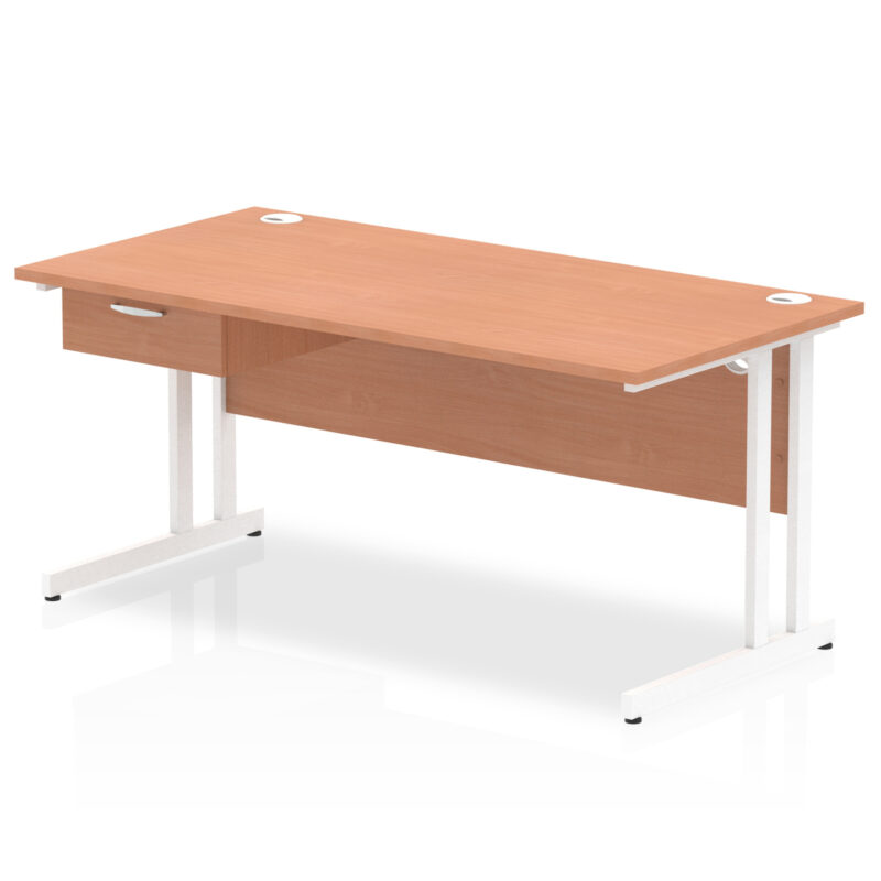 Pace Cantilever Straight Desk White Frame With Single One Drawer Fixed Pedestal - Image 15