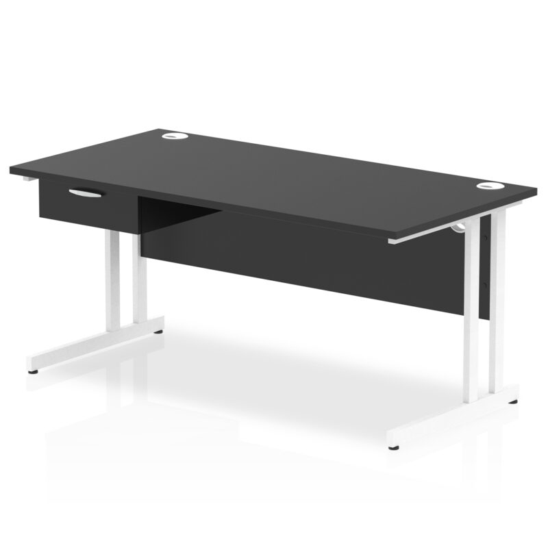 Pace Cantilever Straight Desk White Frame With Single One Drawer Fixed Pedestal - Image 16