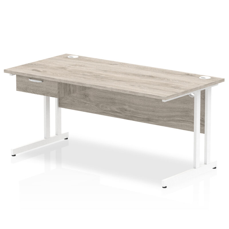 Pace Cantilever Straight Desk White Frame With Single One Drawer Fixed Pedestal - Image 17