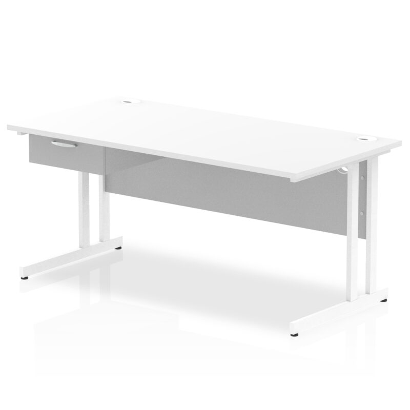 Pace Cantilever Straight Desk White Frame With Single One Drawer Fixed Pedestal - Image 20