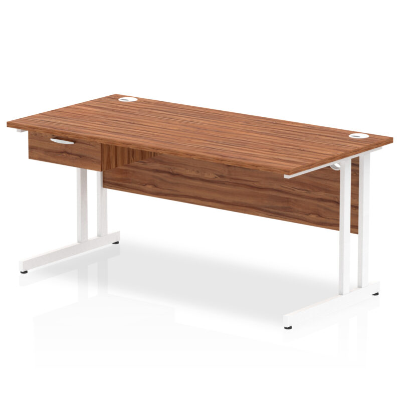 Pace Cantilever Straight Desk White Frame With Single One Drawer Fixed Pedestal - Image 21