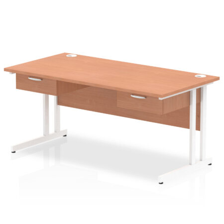 Pace Cantilever Straight Desk White Frame With Two One Drawer Fixed Pedestals