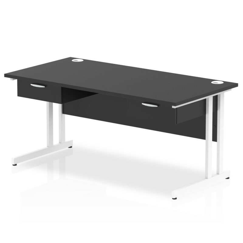 Pace Cantilever Straight Desk White Frame With Two One Drawer Fixed Pedestals - Image 2
