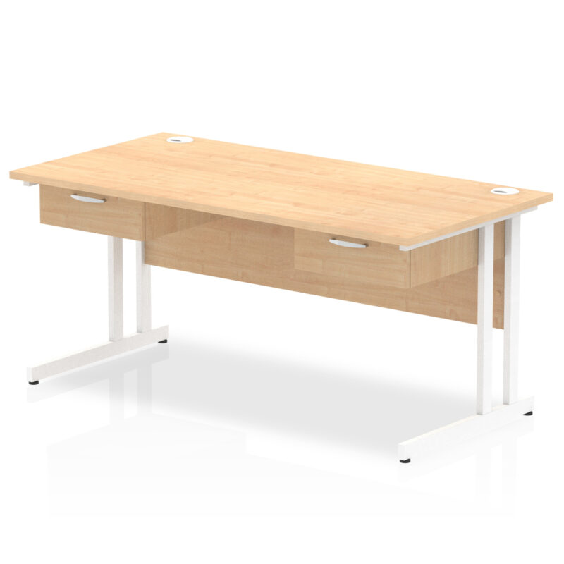 Pace Cantilever Straight Desk White Frame With Two One Drawer Fixed Pedestals - Image 4