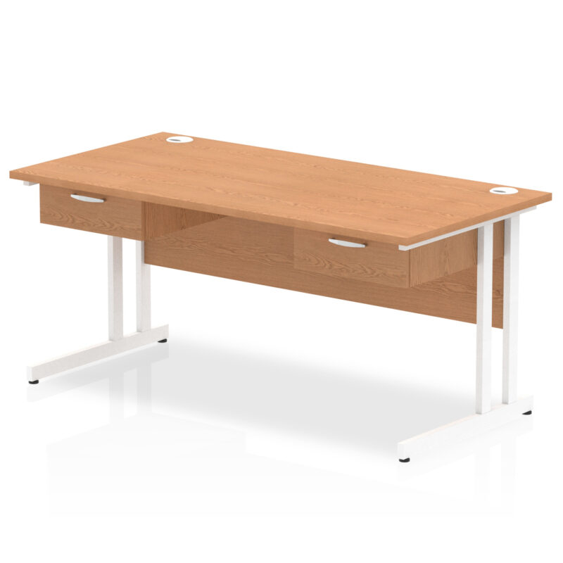 Pace Cantilever Straight Desk White Frame With Two One Drawer Fixed Pedestals - Image 5