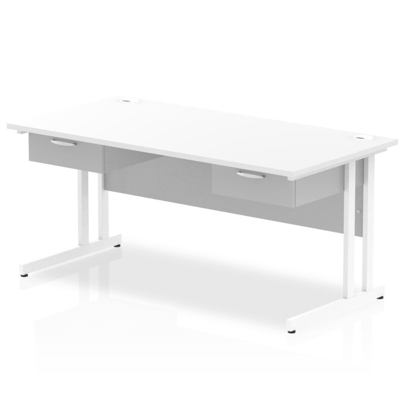 Pace Cantilever Straight Desk White Frame With Two One Drawer Fixed Pedestals - Image 6