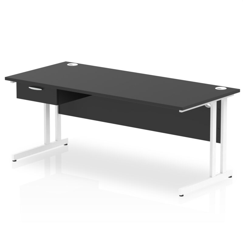 Pace Cantilever Straight Desk White Frame With Single One Drawer Fixed Pedestal - Image 23