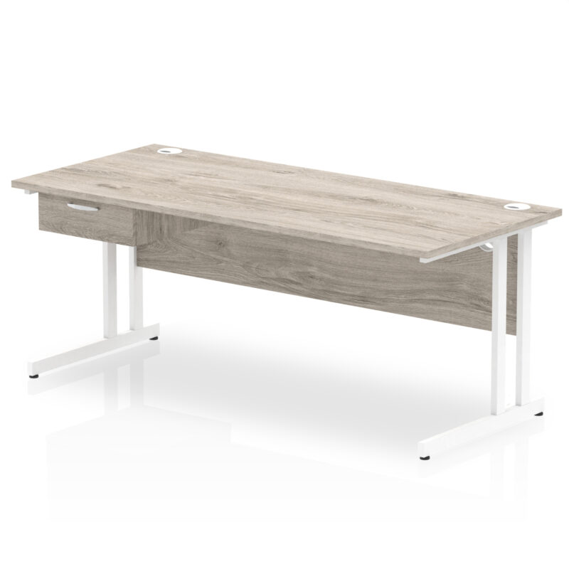 Pace Cantilever Straight Desk White Frame With Single One Drawer Fixed Pedestal - Image 24