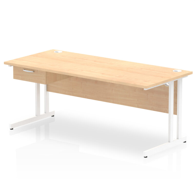 Pace Cantilever Straight Desk White Frame With Single One Drawer Fixed Pedestal - Image 25
