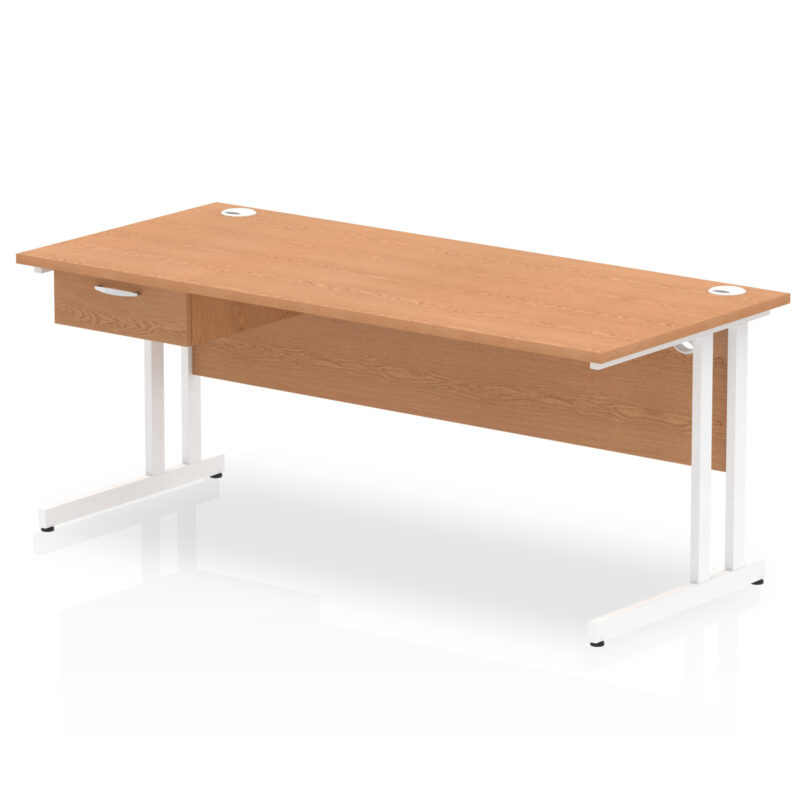 Pace Cantilever Straight Desk White Frame With Single One Drawer Fixed Pedestal - Image 26