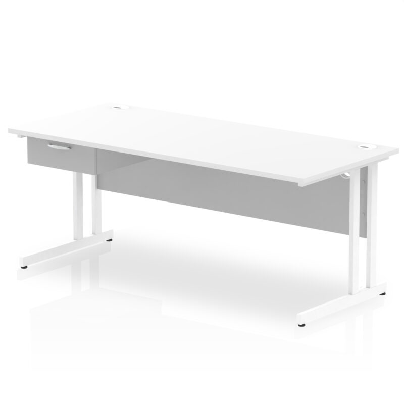 Pace Cantilever Straight Desk White Frame With Single One Drawer Fixed Pedestal - Image 27