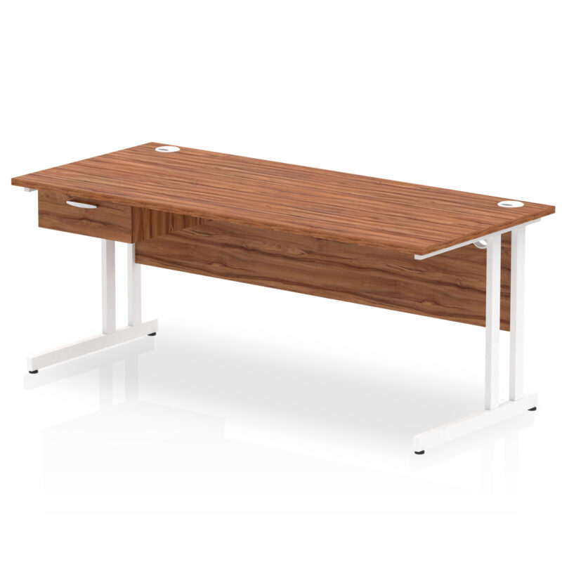 Pace Cantilever Straight Desk White Frame With Single One Drawer Fixed Pedestal - Image 28