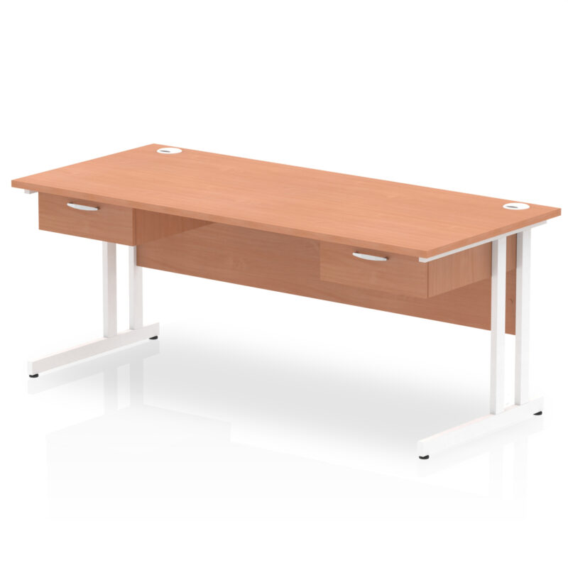 Pace Cantilever Straight Desk White Frame With Two One Drawer Fixed Pedestals - Image 8