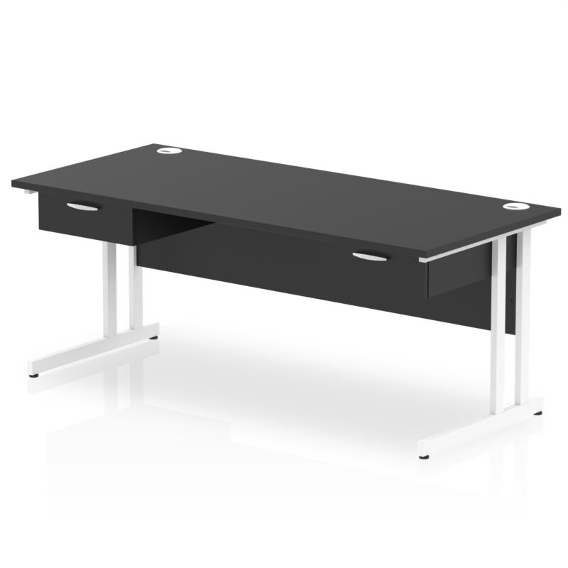 Pace Cantilever Straight Desk White Frame With Two One Drawer Fixed Pedestals - Image 9