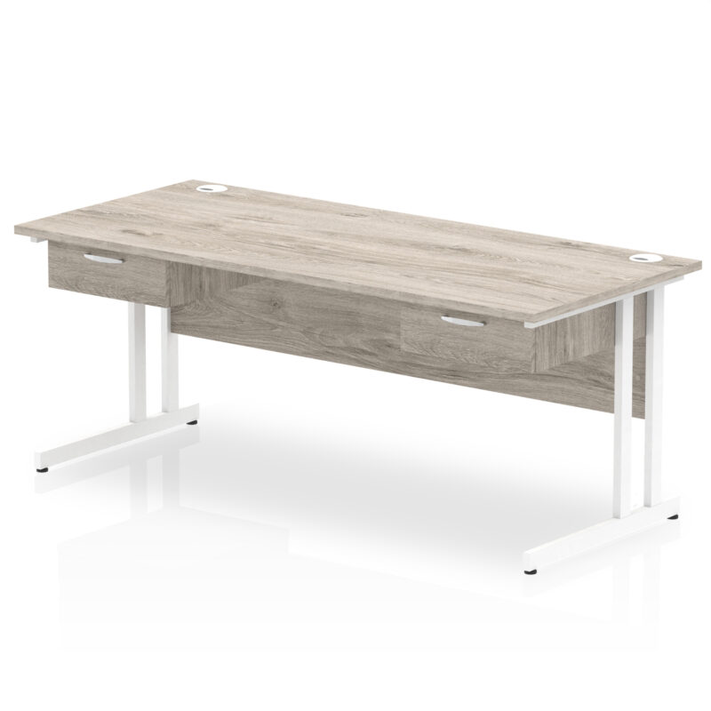 Pace Cantilever Straight Desk White Frame With Two One Drawer Fixed Pedestals - Image 10