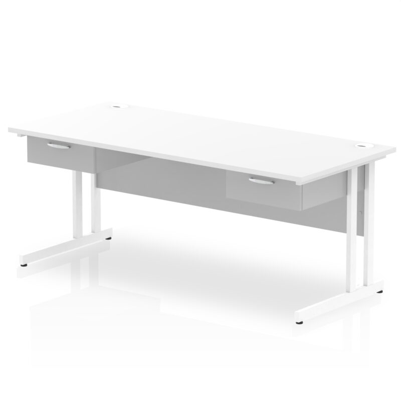 Pace Cantilever Straight Desk White Frame With Two One Drawer Fixed Pedestals - Image 13