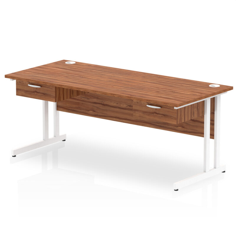 Pace Cantilever Straight Desk White Frame With Two One Drawer Fixed Pedestals - Image 14