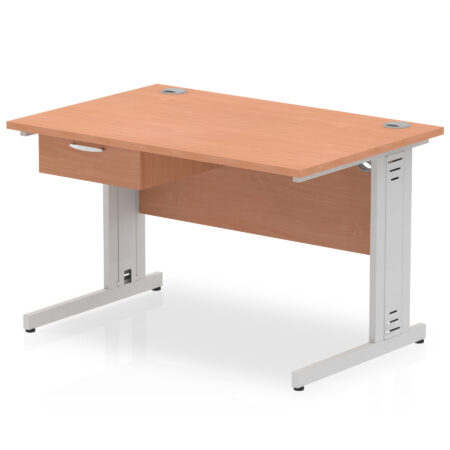 Pace Cable Managed Straight Desk Silver Frame With Single One Drawer Fixed Pedestal