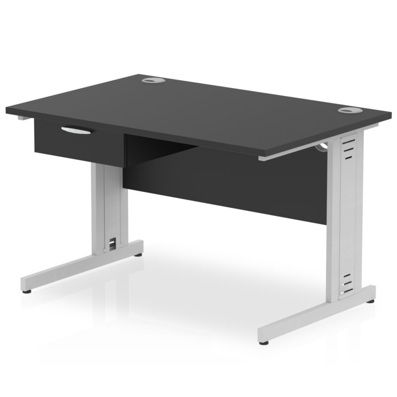 Pace Cable Managed Straight Desk Silver Frame With Single One Drawer Fixed Pedestal - Image 2