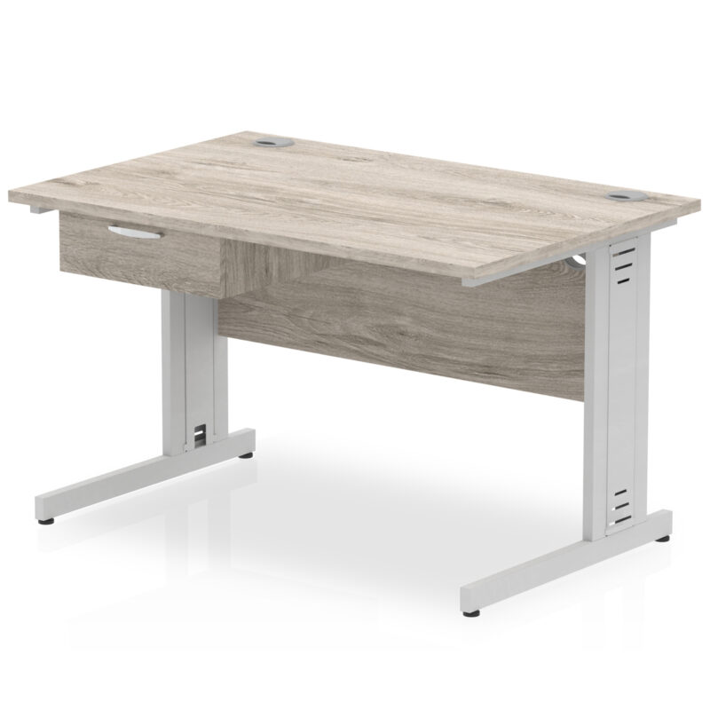 Pace Cable Managed Straight Desk Silver Frame With Single One Drawer Fixed Pedestal - Image 3