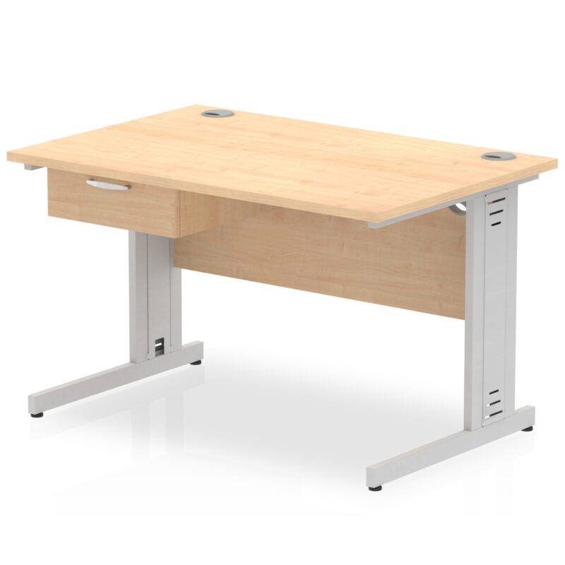 Pace Cable Managed Straight Desk Silver Frame With Single One Drawer Fixed Pedestal - Image 4