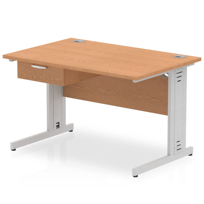 Pace Cable Managed Straight Desk Silver Frame With Single One Drawer Fixed Pedestal - Image 5