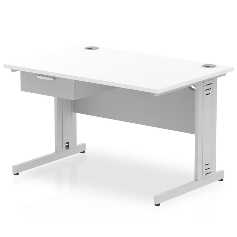 Pace Cable Managed Straight Desk Silver Frame With Single One Drawer Fixed Pedestal - Image 6