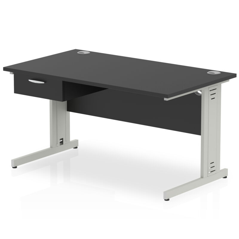 Pace Cable Managed Straight Desk Silver Frame With Single One Drawer Fixed Pedestal - Image 9