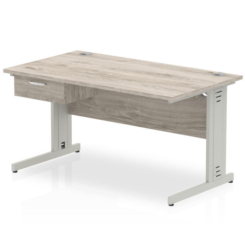 Pace Cable Managed Straight Desk Silver Frame With Single One Drawer Fixed Pedestal - Image 10